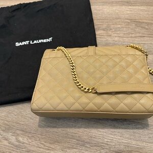 Saint Laurent Tan Gold Quilted Shoulder Bag